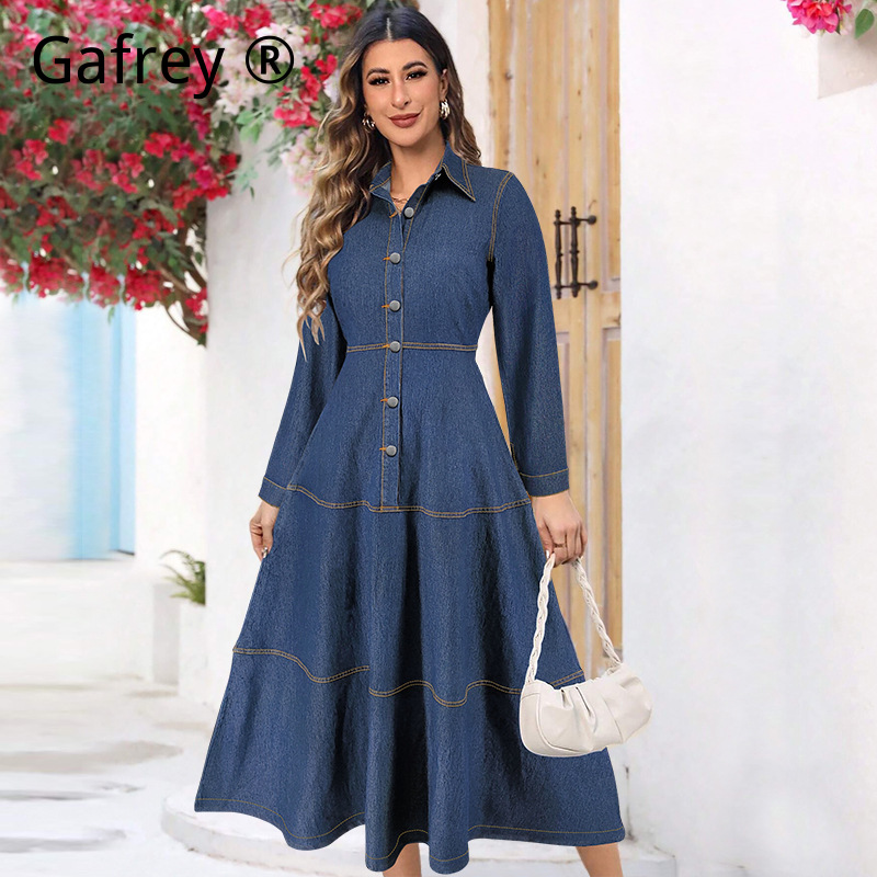 Belted Shirt Dress - Nowa Modna Sukienka Jeansowa z Długim