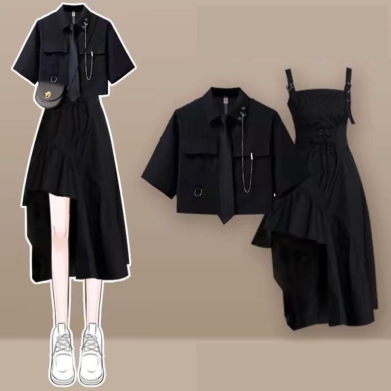 Belted Shirt Dress - Damski letni zestaw modny 2026: asymetryczna