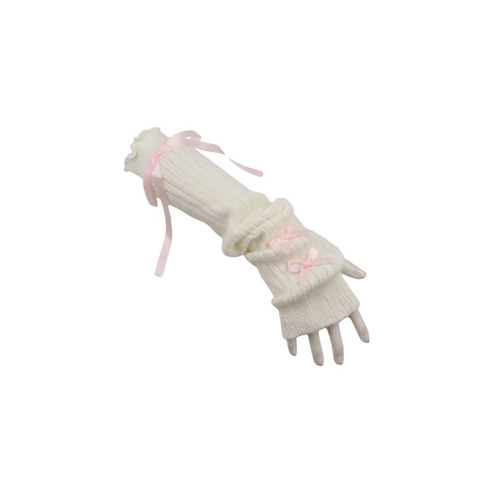 Women'S Fashion Gloves - Streetwear Elastyczne dzianinowe rękawy z kokardą