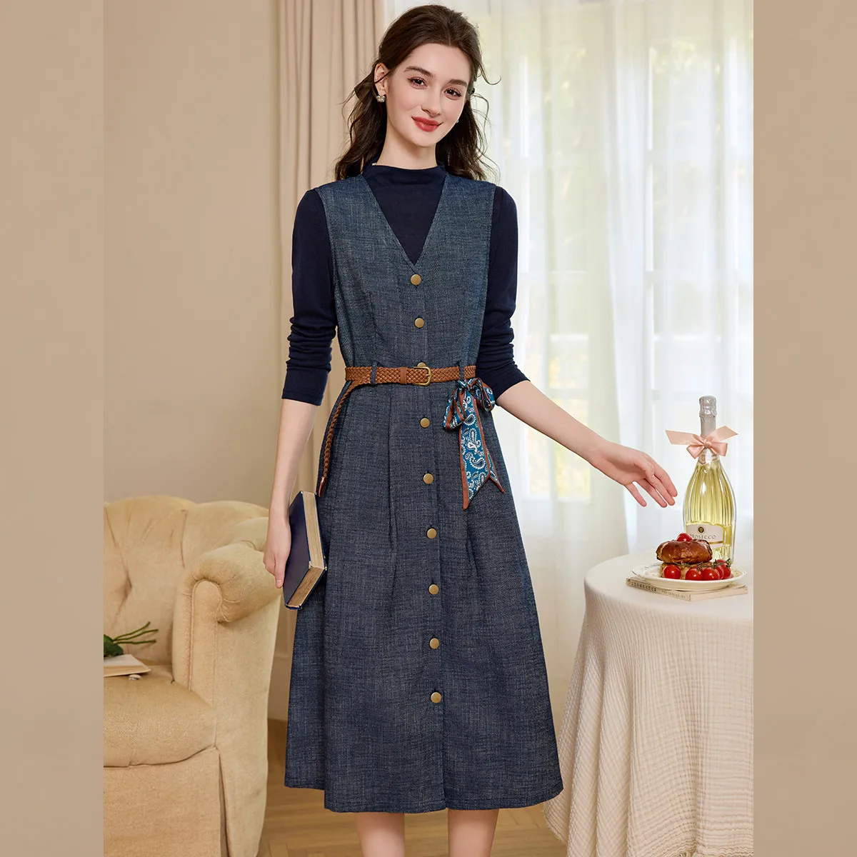 LOUISYAO Zestaw: Bluzka z wyso – Belted Shirt Dress recenzja i cena