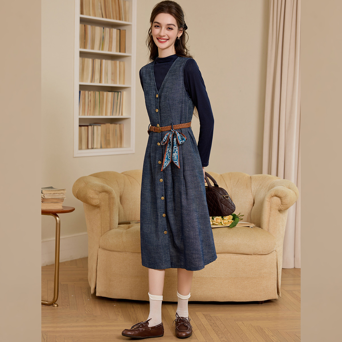 LOUISYAO Zestaw: Bluzka z wyso – Belted Shirt Dress recenzja i cena